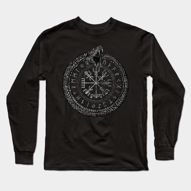 Vegvisir with Ouroboros and runes Long Sleeve T-Shirt by Nartissima